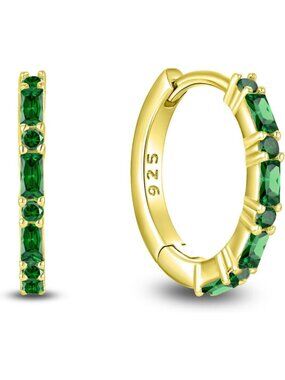 925 Sterling Silver Birthstone Huggie Hoop Earrings - Gemstone Jewelry Gift for